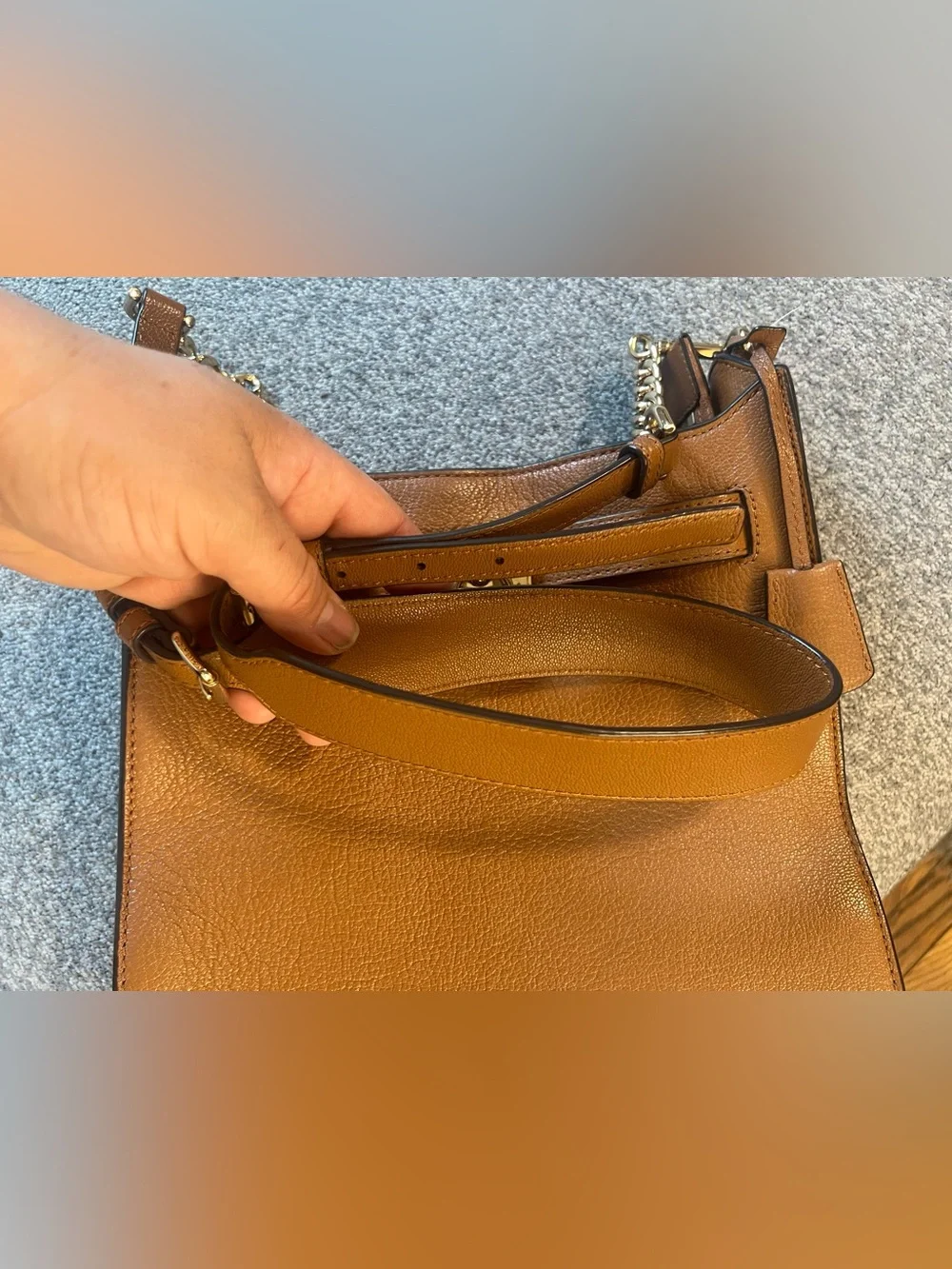Michael Kors Chestnut Pebbled Leather Shoulder Bag with Gold Tone Hardware